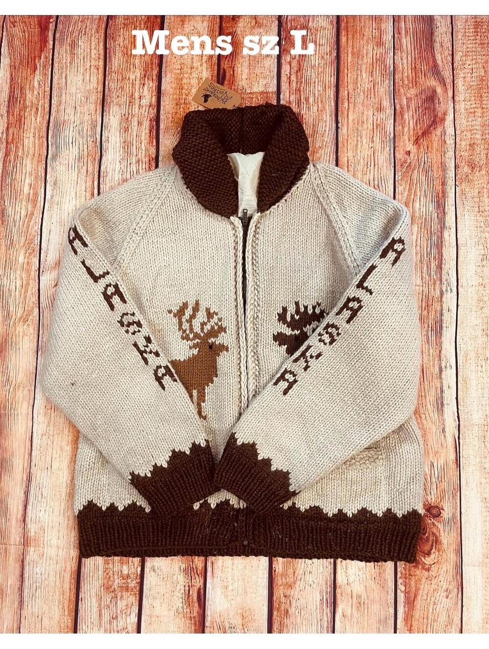 1950's / 1960’s Heavyweight Wool Alaska Moose & Buck Vintage Zip Sweater Mens L
